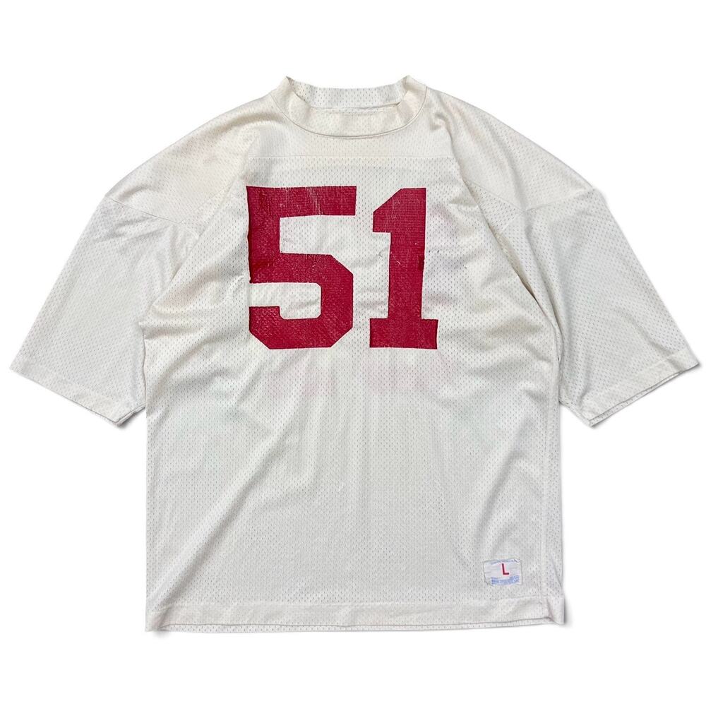 True Vintage Champion Mesh Football Jersey #51 USA Made Large 70s 80s Distressed - Picture 1 of 16